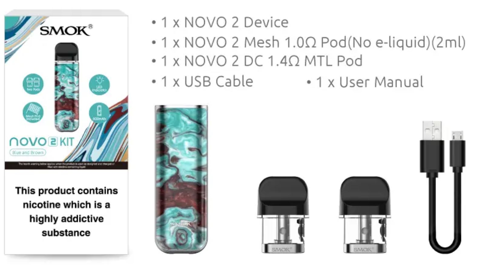 Smoktech NOVO 2 elektronická cigareta 800mAh Blue and Black 1ks