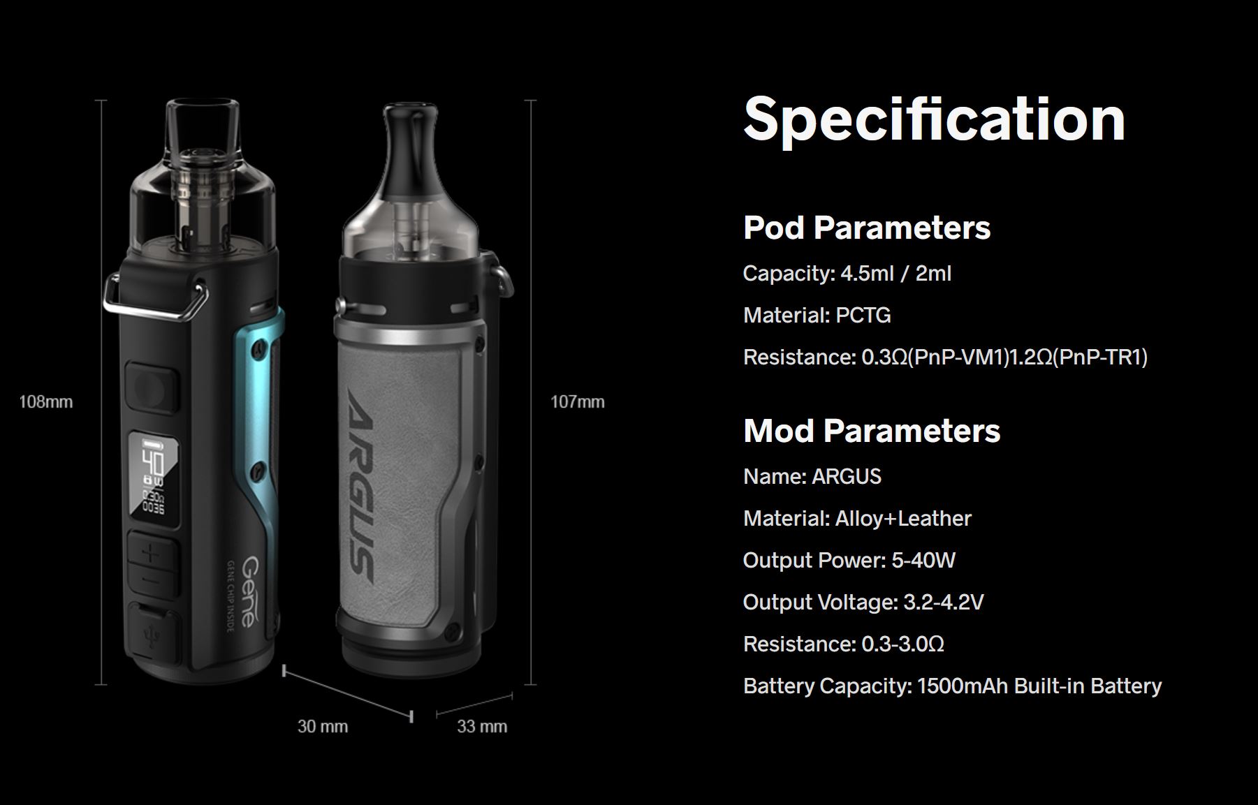 VOOPOO Argus 40W grip 1500mAh Full Kit Vintage Grey and Silver 1ks