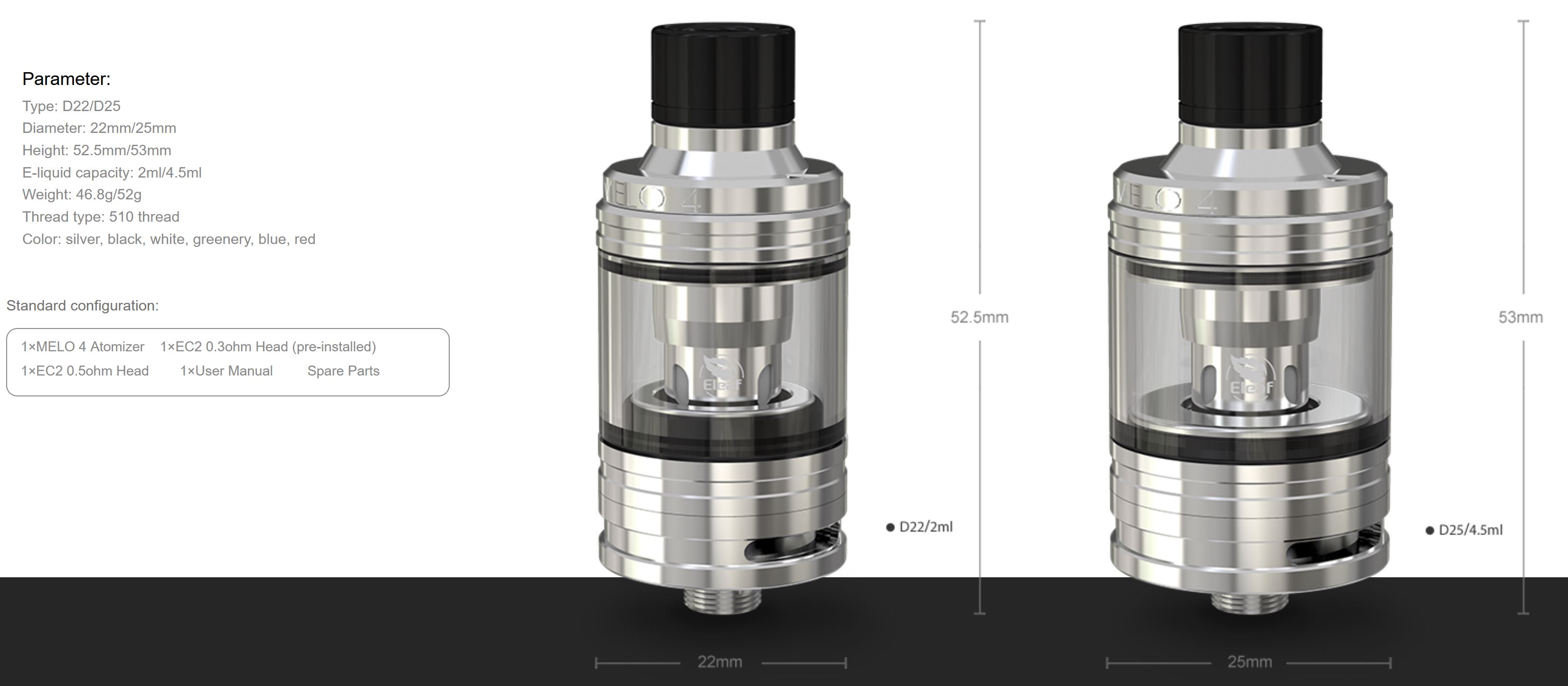 Eleaf MELO 4 clearomizér black 4,5ml