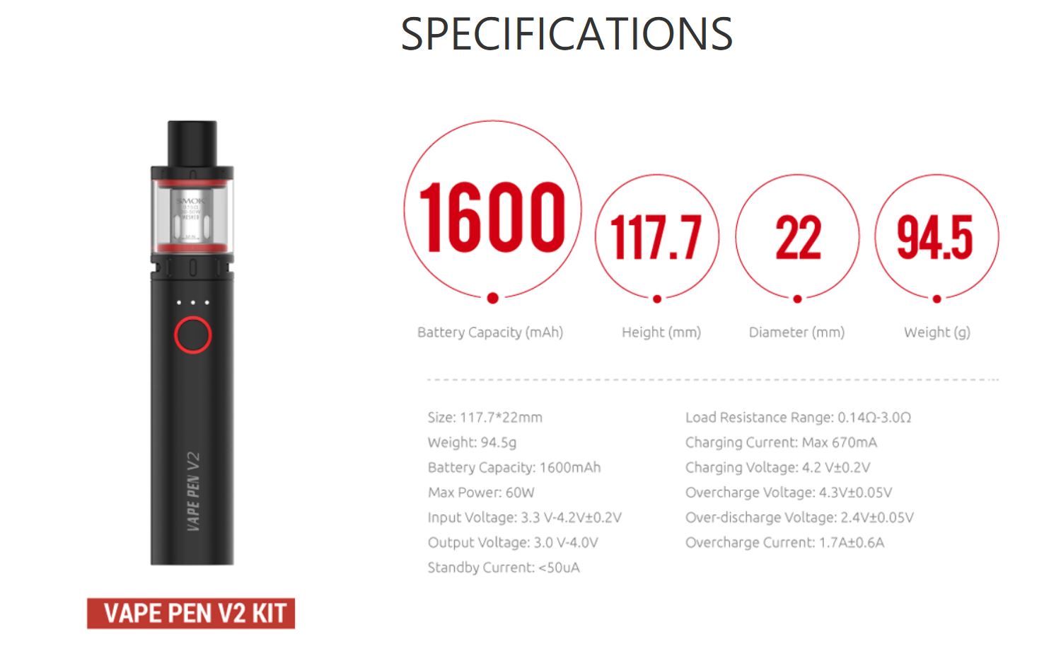Smoktech Vape Pen V2 elektronická cigareta 1600 mAh Gold 1 ks