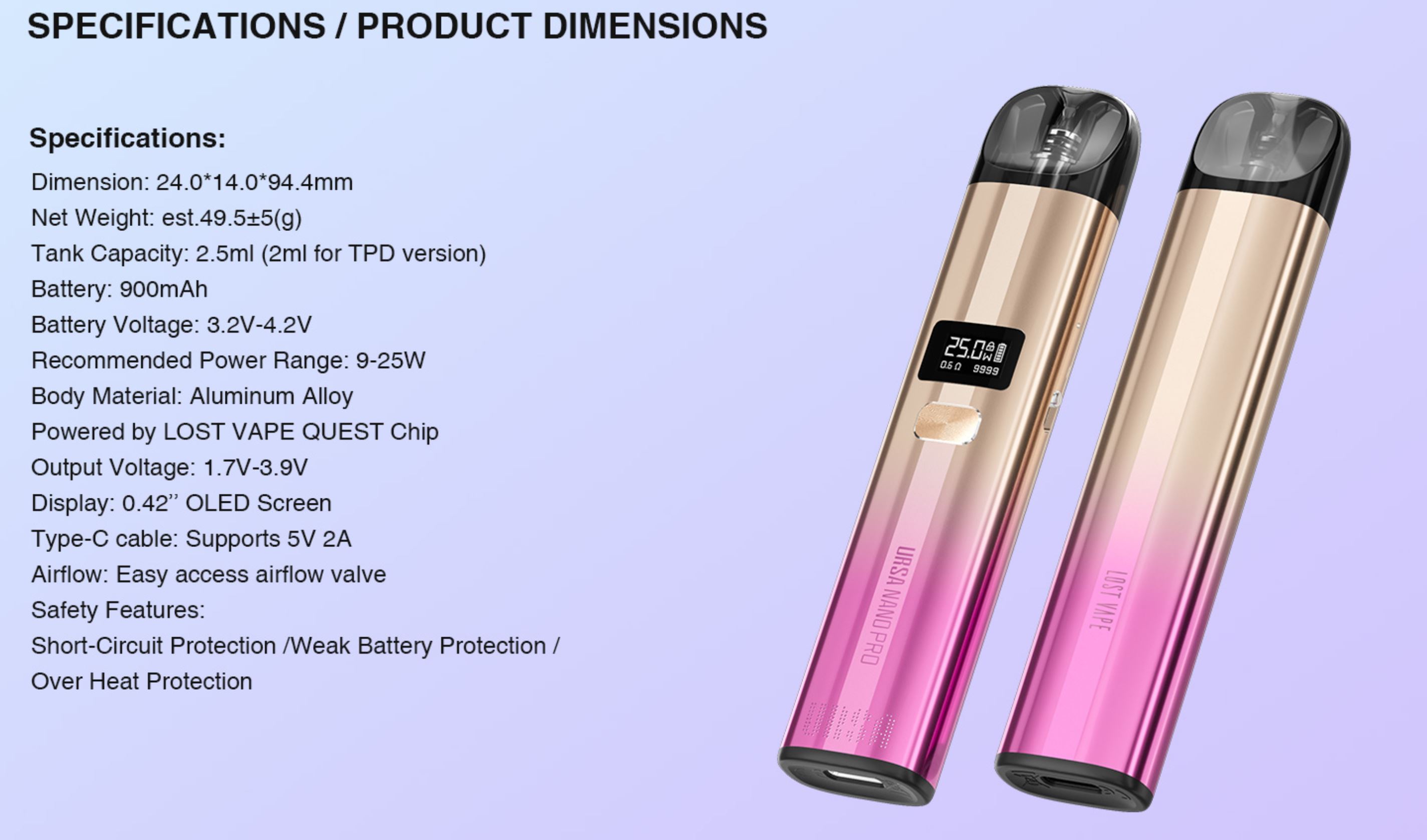 Lost Vape Ursa Nano Pro Classic Black 900 mAh 1 ks