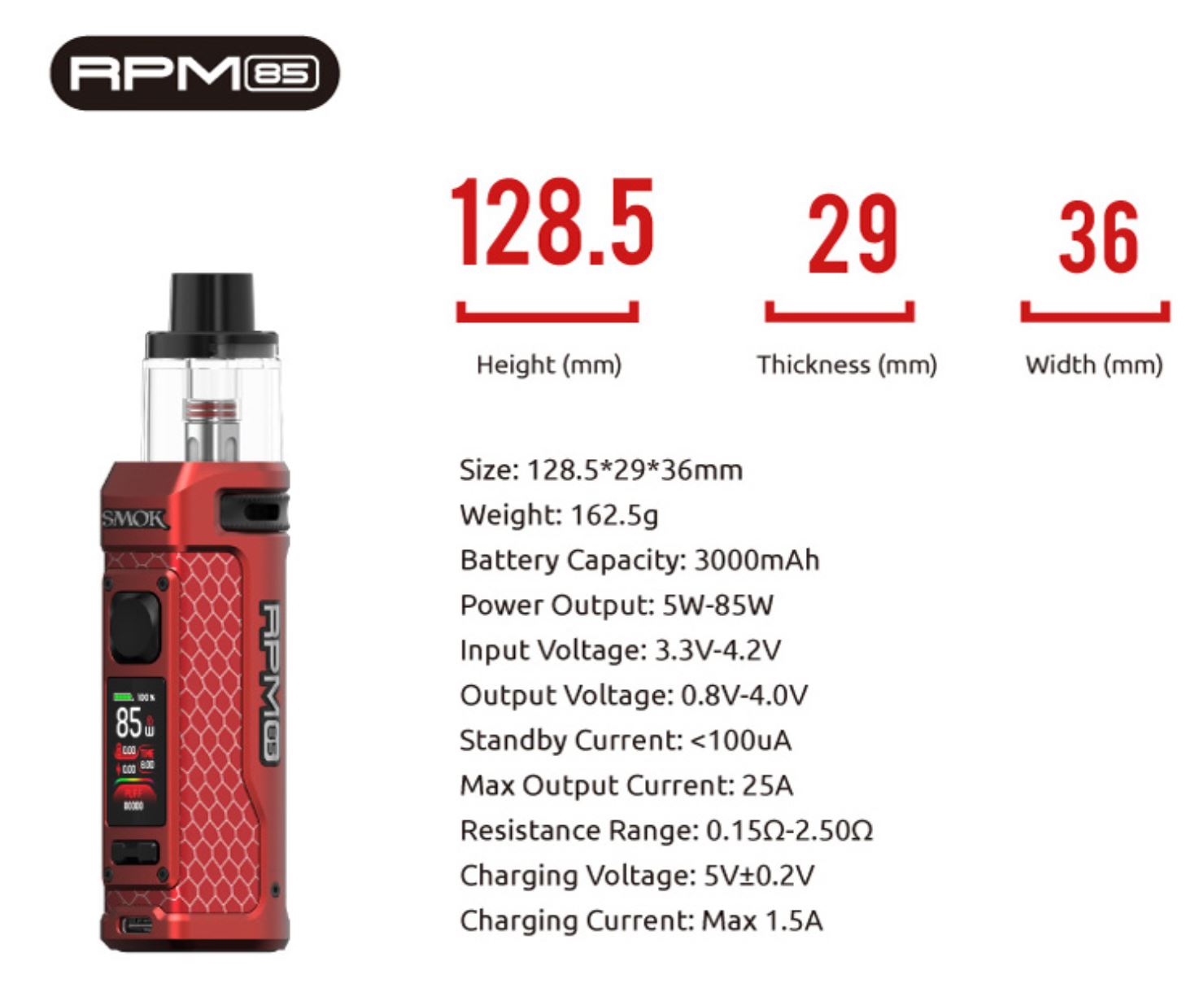 Smoktech RPM 85 grip Full Kit 3000 mAh Matte Red 1ks