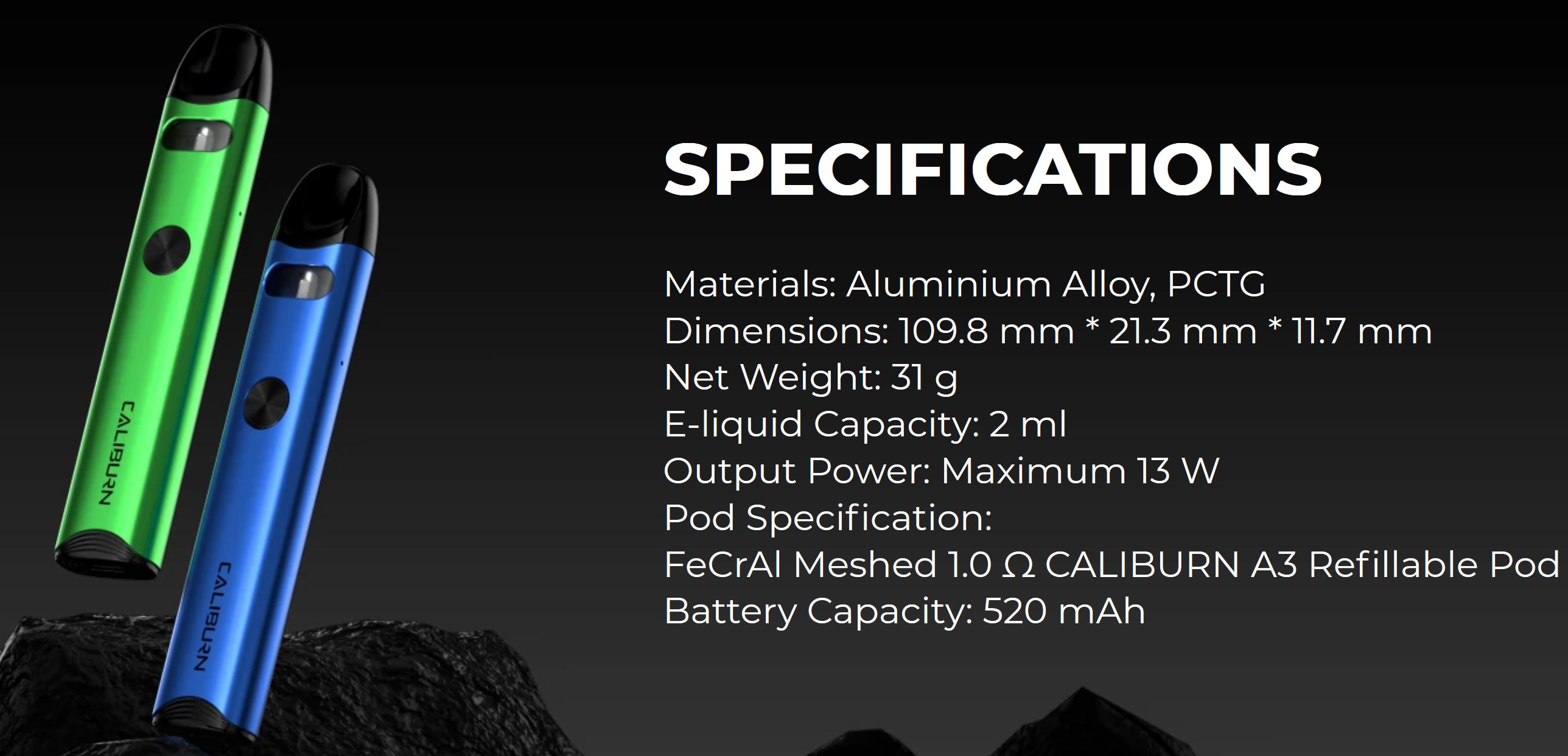 Uwell Caliburn A3 Pod Kit 520 mAh Modrá 1 ks