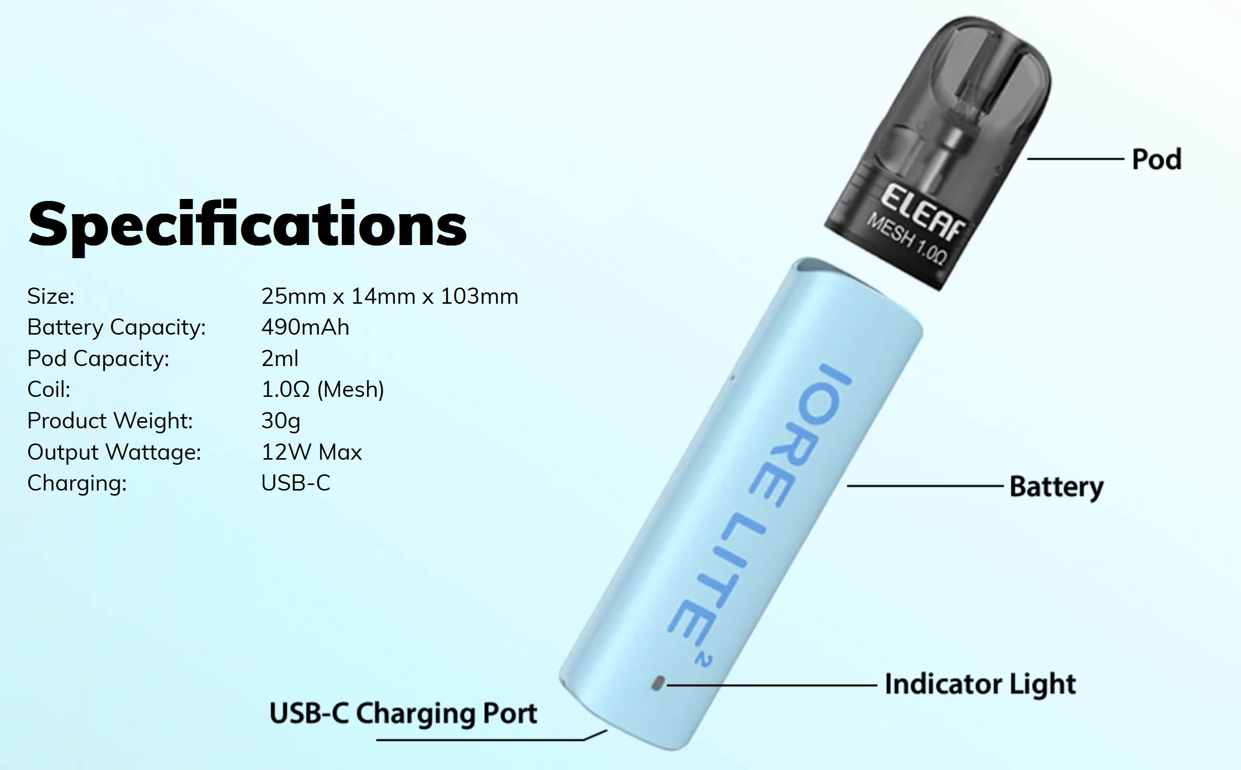 iSmoka Eleaf Iore Lite 2 490 mAh Blue 1 ks