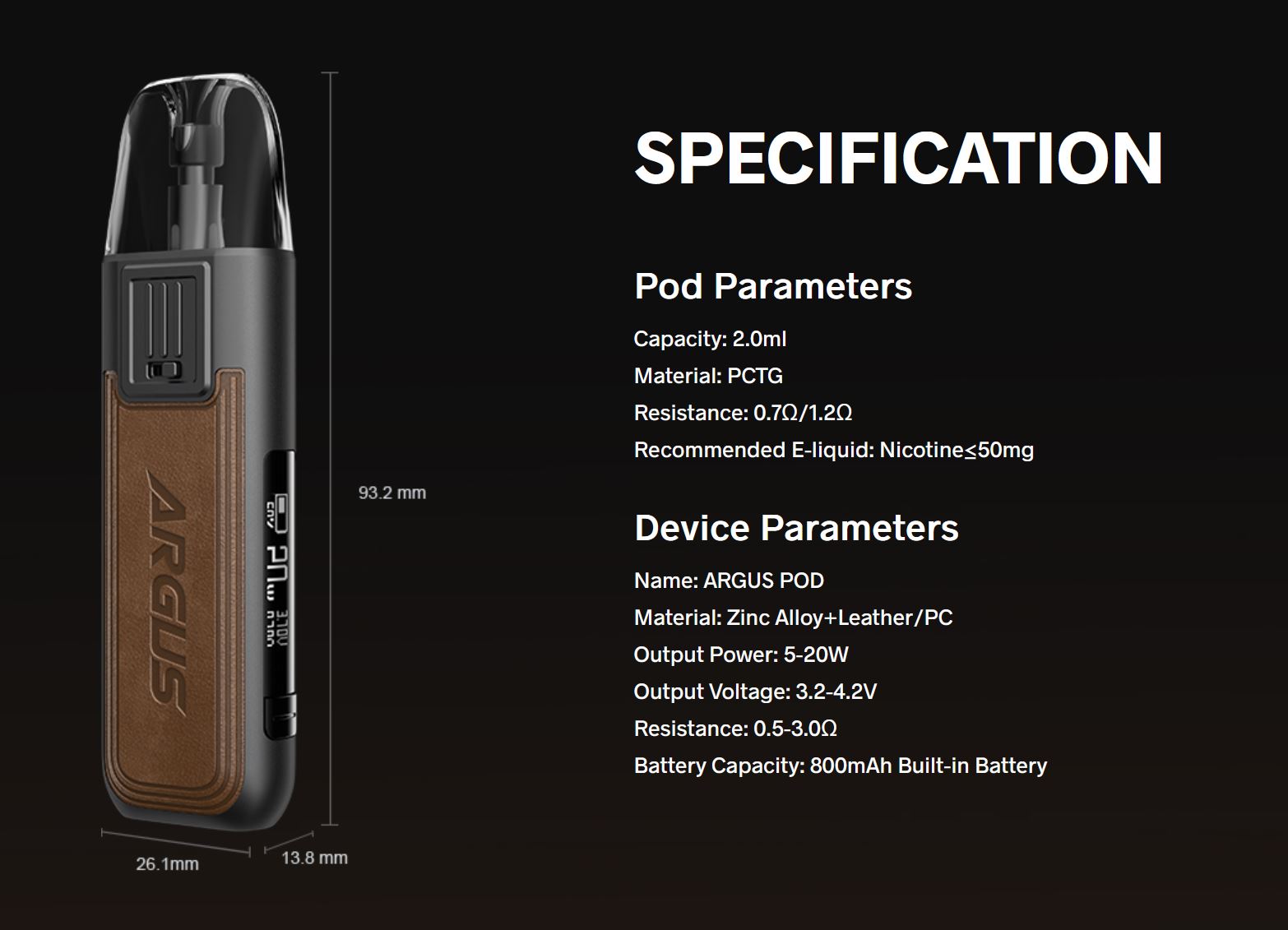 VooPoo Argus Pod Kit 800 mAh Red 1 ks
