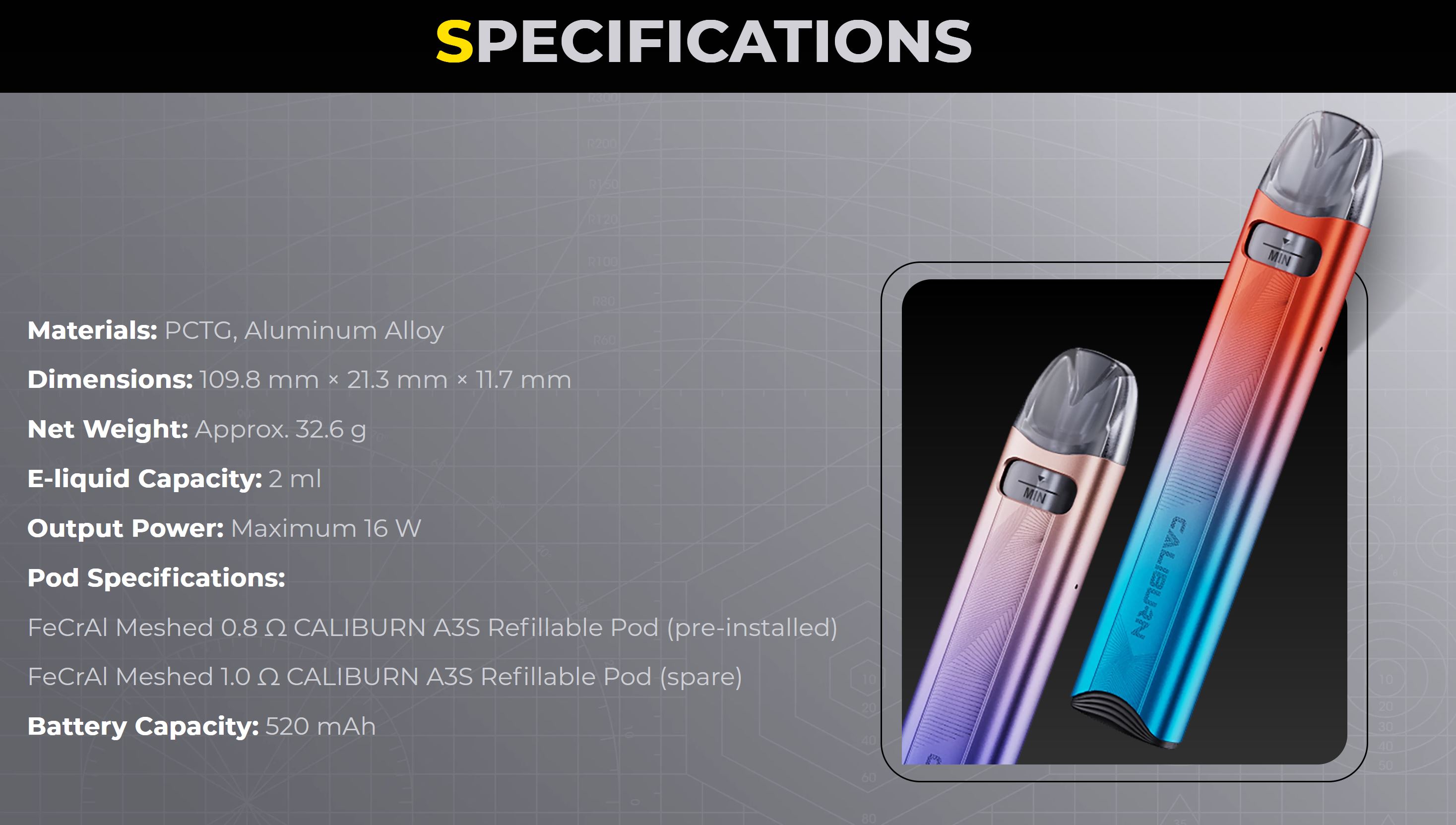 Uwell Caliburn A3S Pod 520 mAh Space Grey 1 ks
