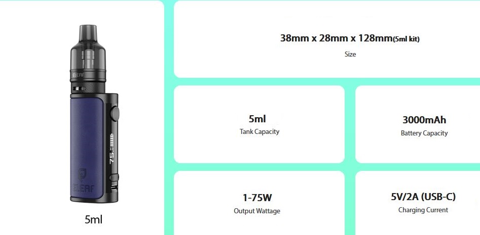 Eleaf iStick i75 3000mAh Kit s EP Pod Tank Blue