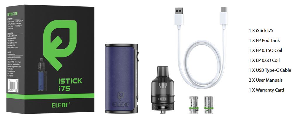 Eleaf iStick i75 3000mAh Kit s EP Pod Tank Blue