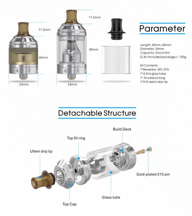Vandy Vape Berserker MTL RTA atomizér stříbrný