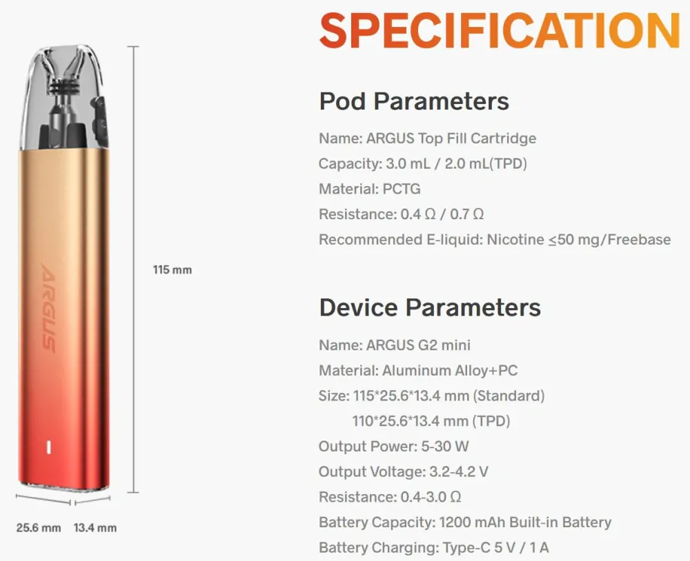 VooPoo Argus G2 Mini Pod 1200 mAh Starry Silver 1 ks
