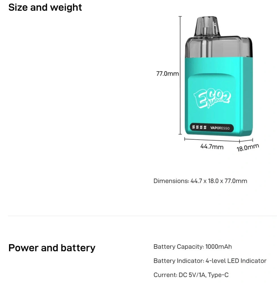 Vaporesso ECO Nano 2 Pod 1000 mAh Pristine White 1 ks