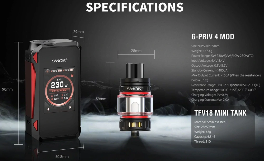 Smoktech G-Priv 4 230W grip Full Kit Black