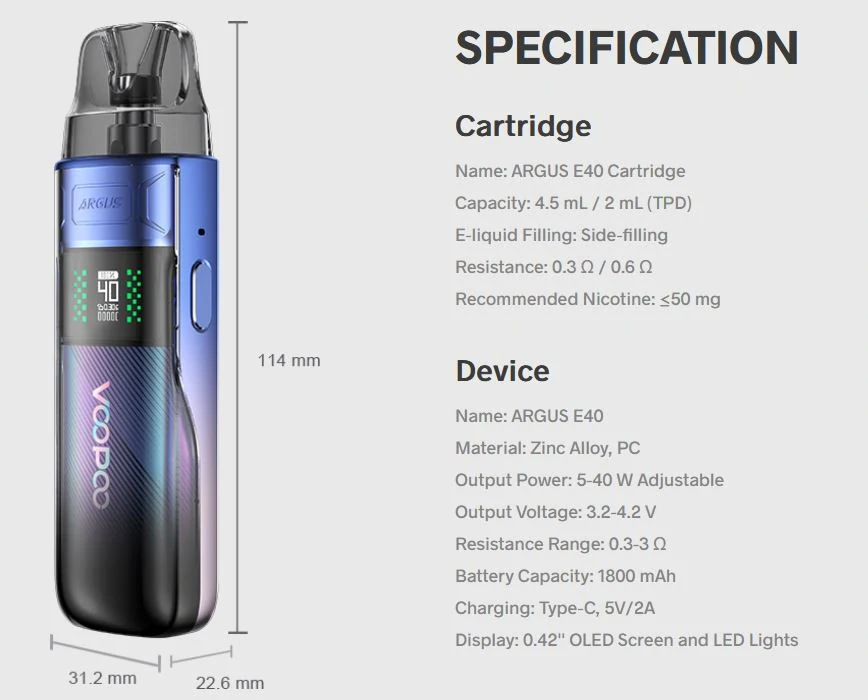 VooPoo Argus E40 1800 mAh Sky Blue 1 ks