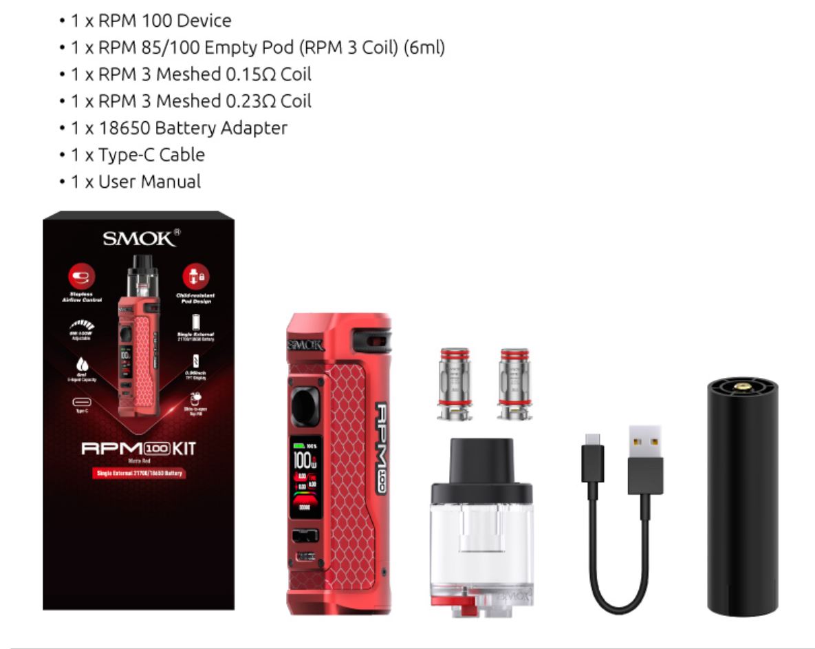 Smoktech RPM 100 grip Full Kit 100W Matte Gold