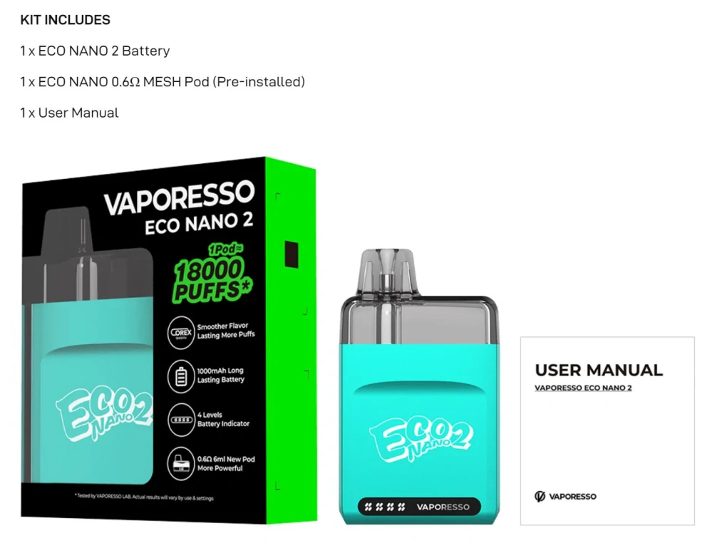Vaporesso ECO Nano 2 Pod 1000 mAh Pristine White 1 ks